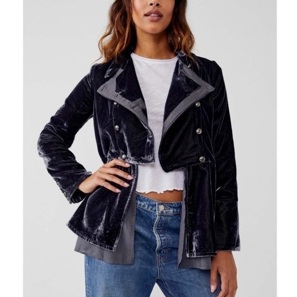 Free People Faye Velvet Ebony Jacket Size Small Women